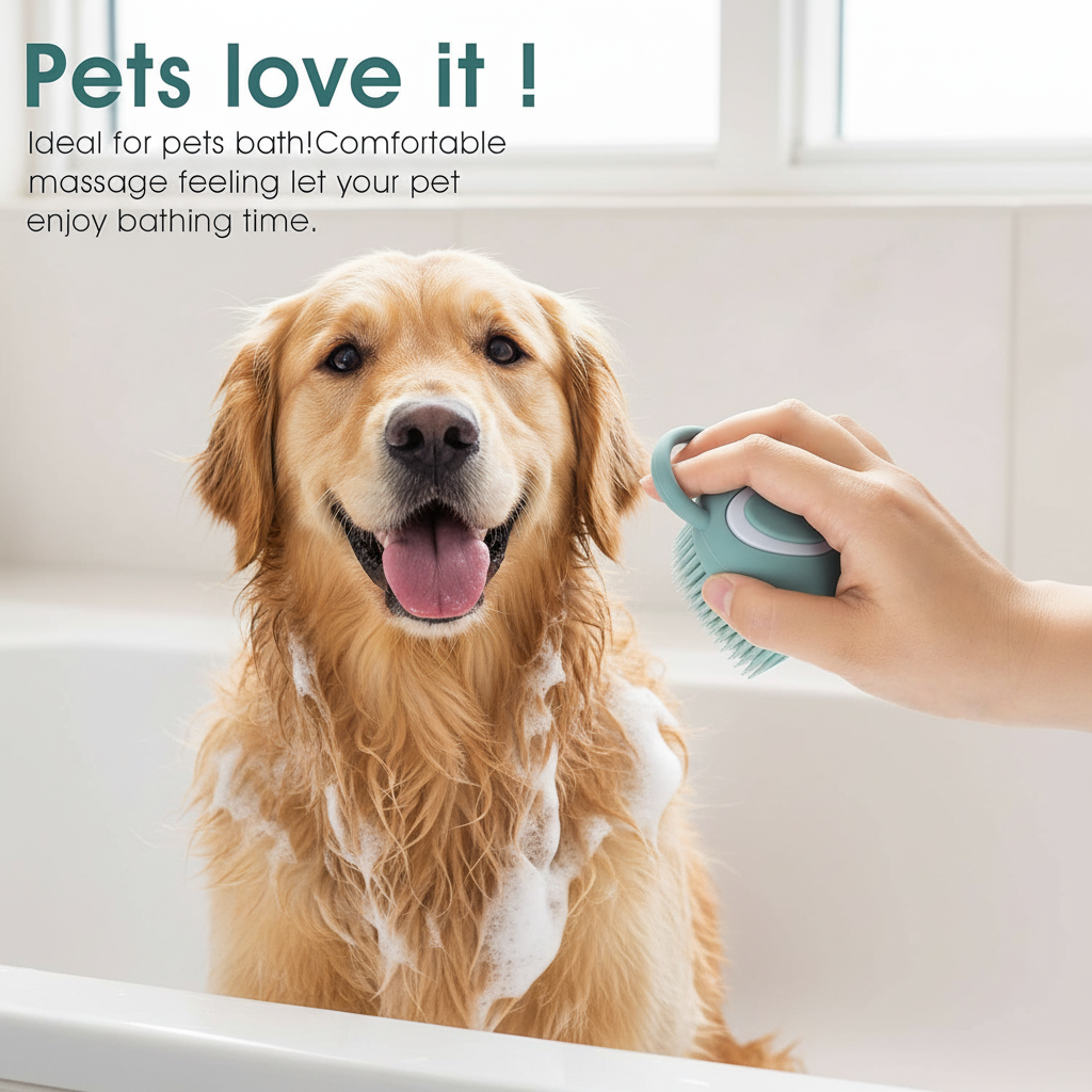 2-in-1 Pet Bath Brush & Shampoo Dispenser – Soft Silicone Grooming & Massage Brush for Dogs & Cats