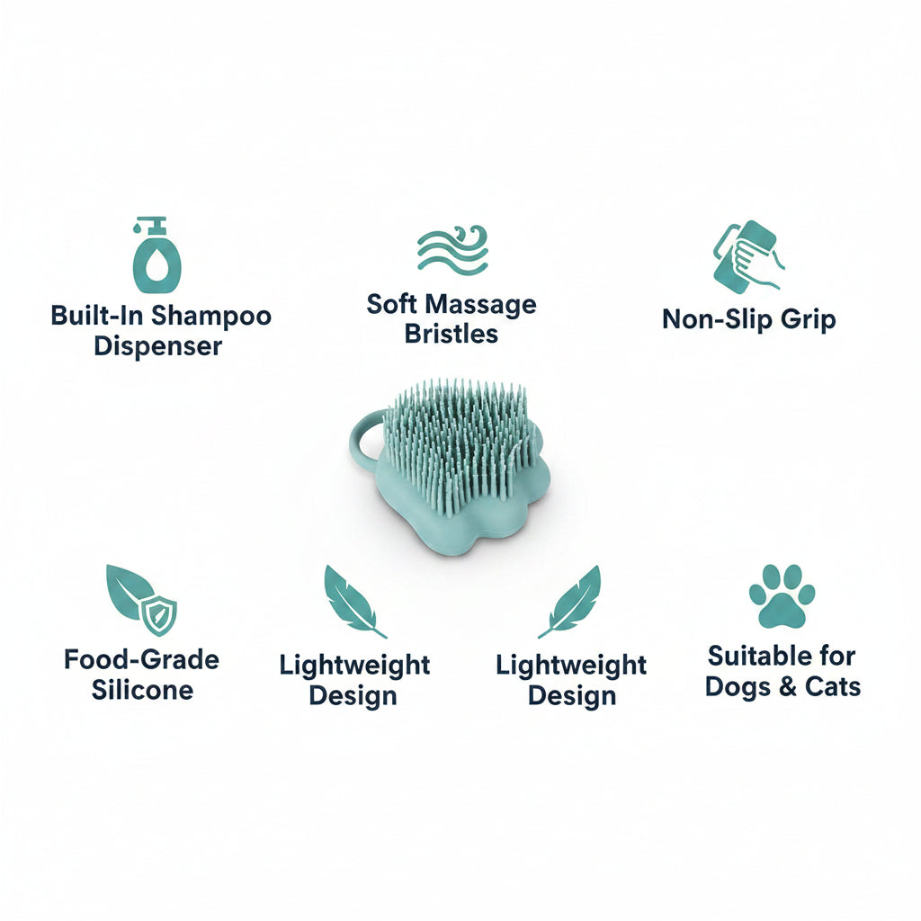 Hund Katze Bad Bürste Kamm, Silikon Puppy Grooming Brush | Soft Pet Reinigung Massage Bürste Shampoo Dispenser Für Beruhigende Massage Waschen (Blau Pfote Form)