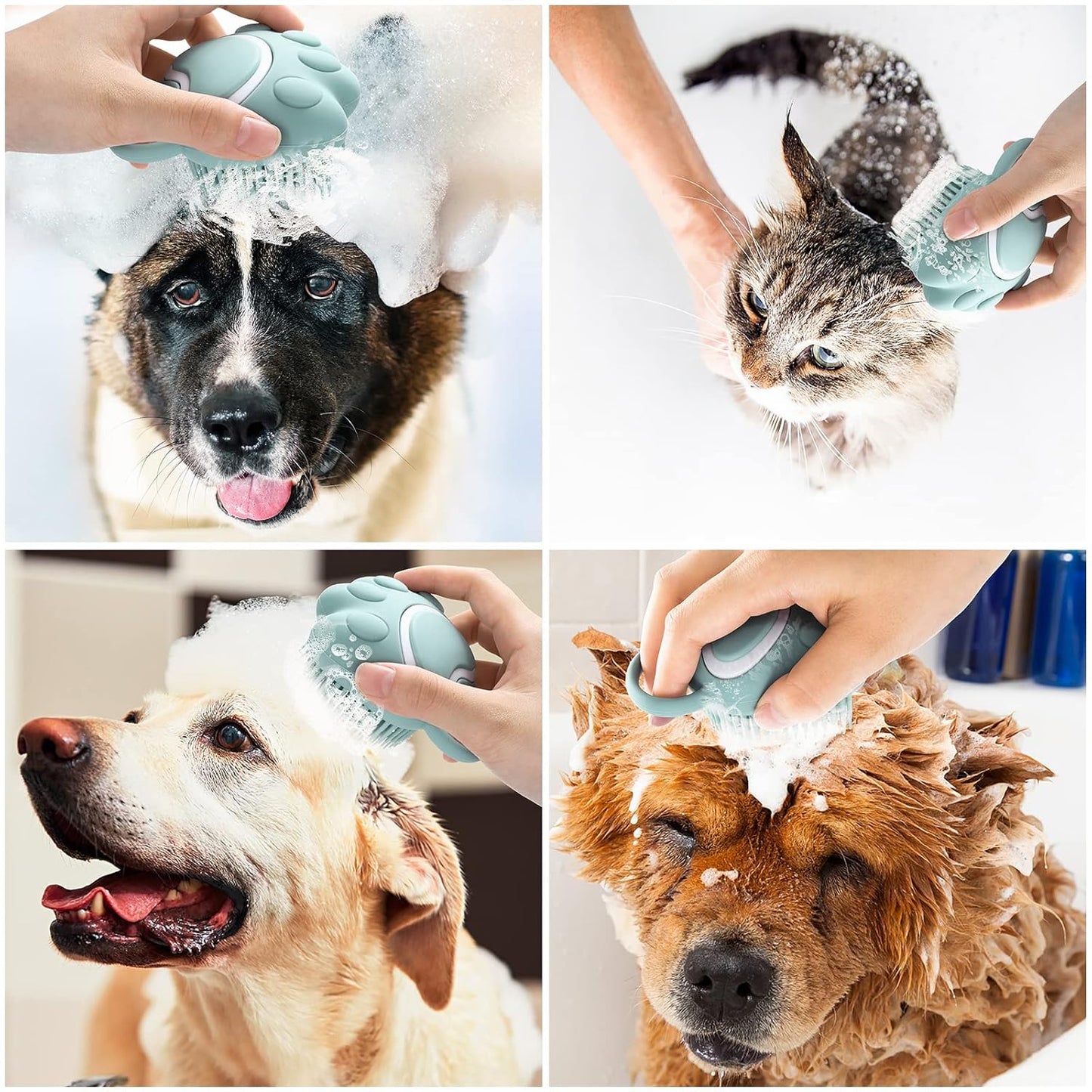 Hund Katze Bad Bürste Kamm, Silikon Puppy Grooming Brush | Soft Pet Reinigung Massage Bürste Shampoo Dispenser Für Beruhigende Massage Waschen (Blau Pfote Form)