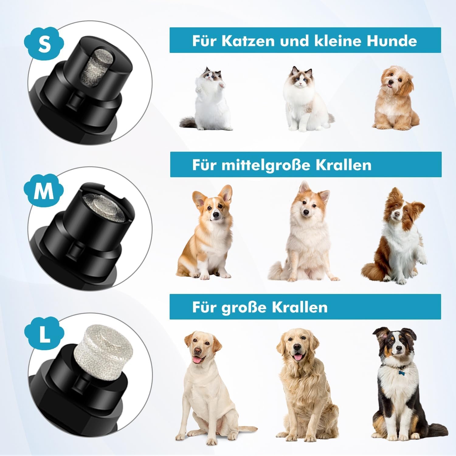 ETENTOUS Krallenschleifer Für Hunde,Neuester Profi Nagelschleifer Mit Licht | Krallenfeile Hund Elektrisch | Dog Nail Grinder Für Große, Mittelgroße, Kleine Hunde, Superleise, 3 Schleifanschlüsse
