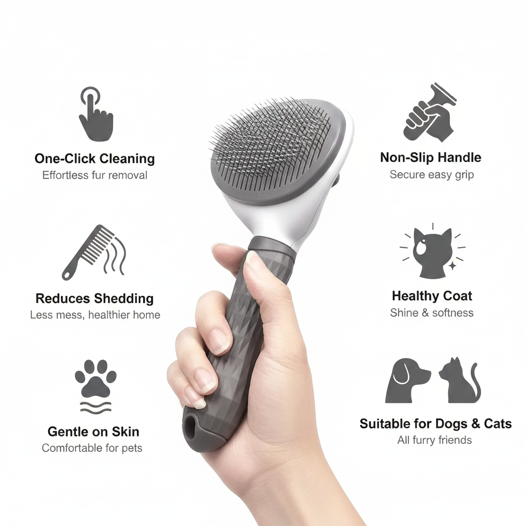 Self-Cleaning Pet Grooming Brush for Dogs & Cats