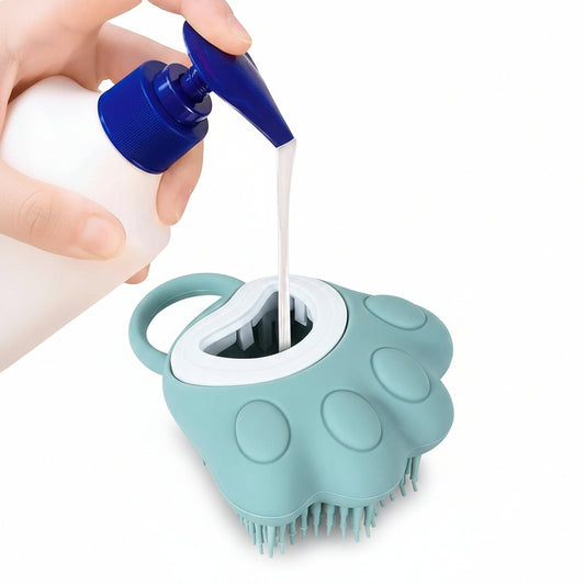 Hund Katze Bad Bürste Kamm, Silikon Puppy Grooming Brush | Soft Pet Reinigung Massage Bürste Shampoo Dispenser Für Beruhigende Massage Waschen (Blau Pfote Form)