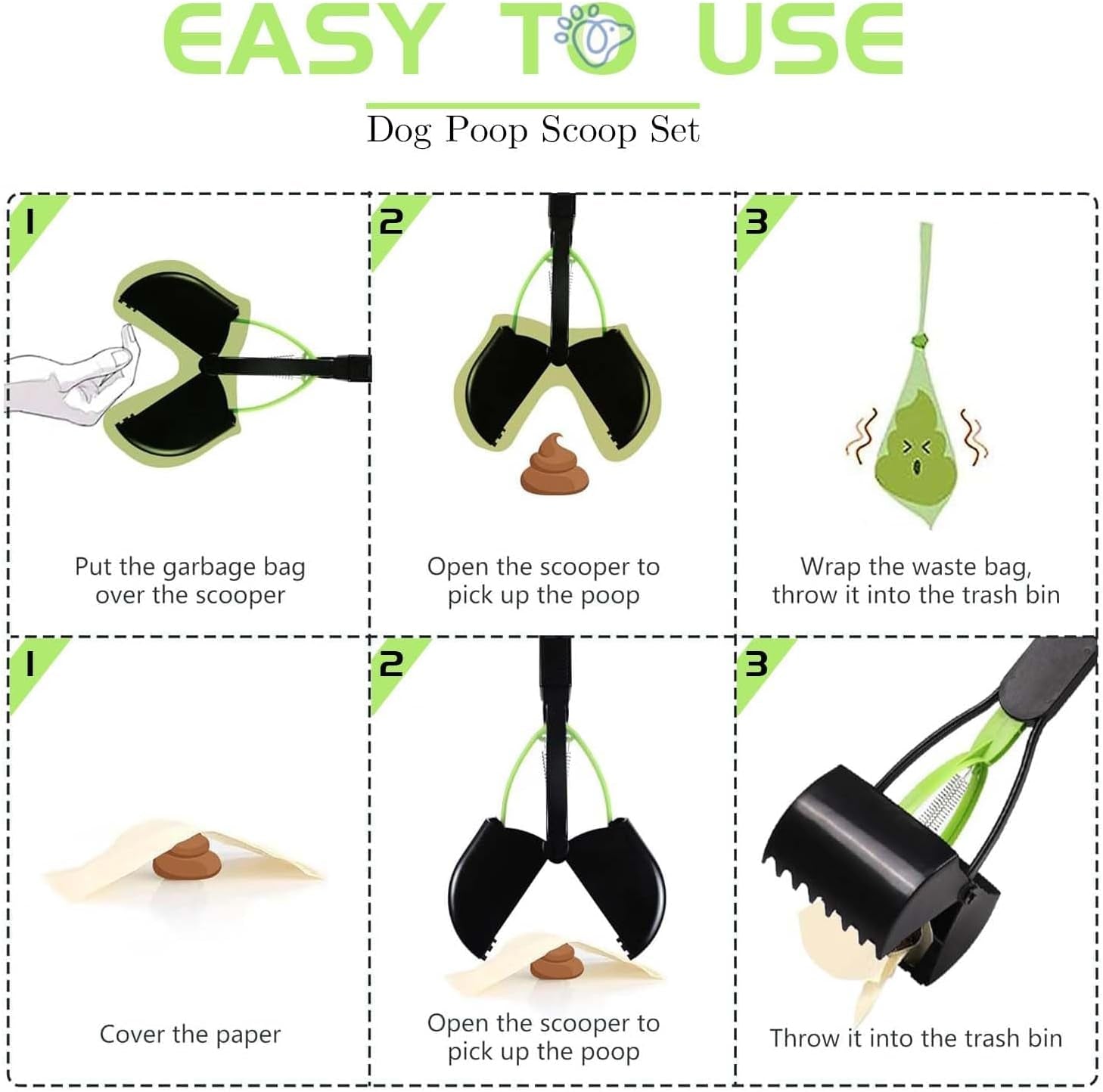 Foldable Dog Poop Scooper with Bag Dispenser